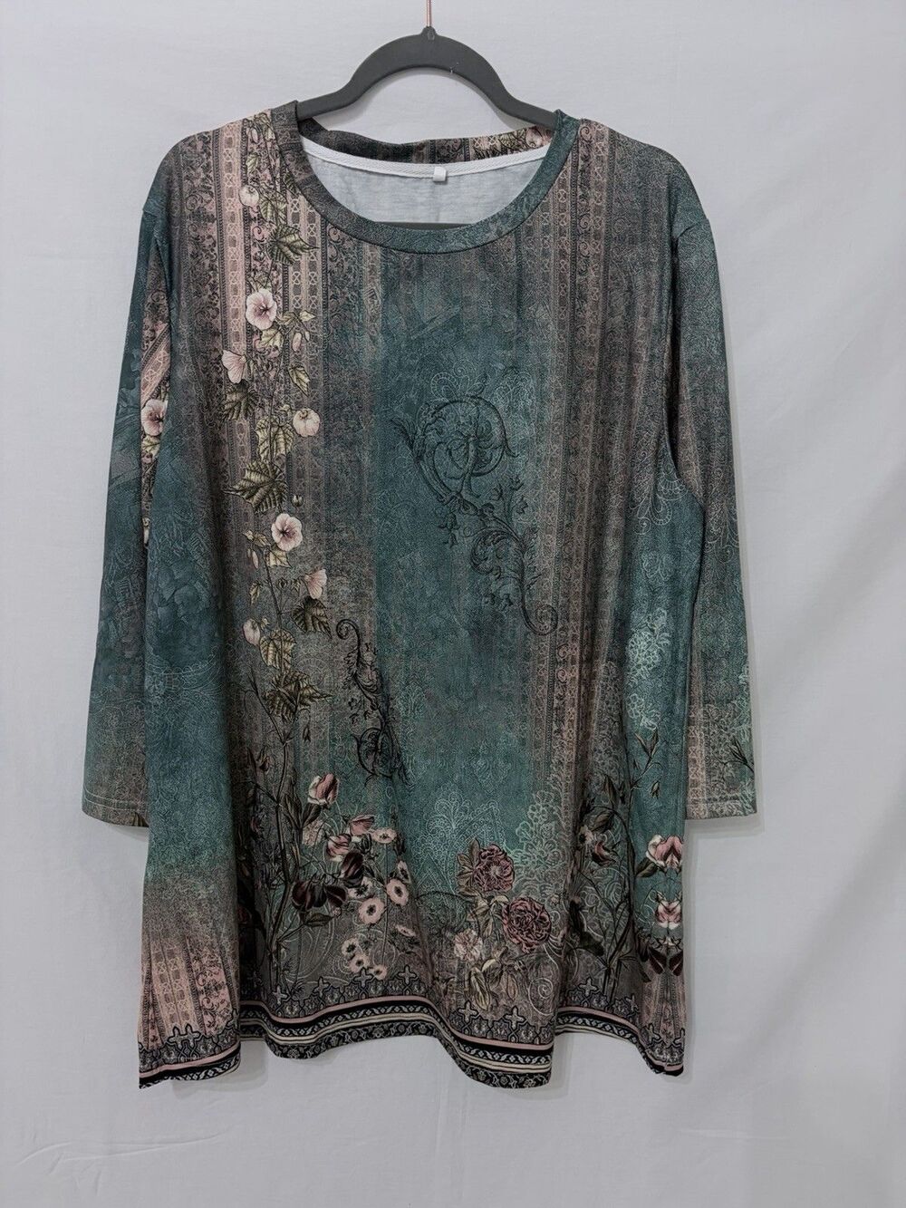 GOFULY Tunic Women’s 3/4 Sleeve Dark Green Floral Print Blouse XL